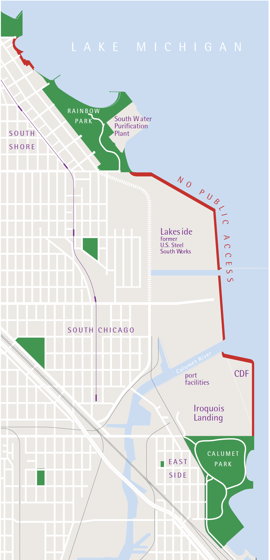 CDF or confined disposal facility pictured on map of Chicago waterfront